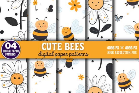 Cute Bees Digital Papers Patterns Guide