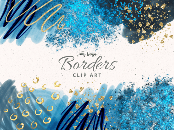 Glam Blue Alcohol Ink Borders Clip Art