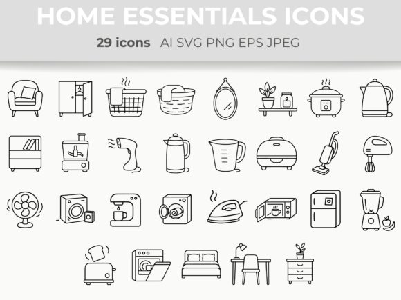 Home Essentials Line Icons: SVG Set