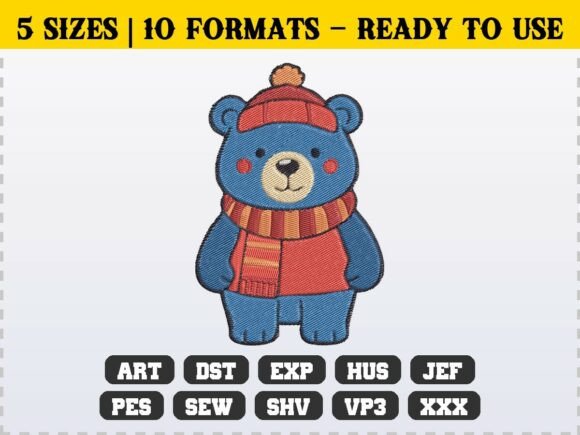 Kids Winter Bear Embroidery Cozy Animal