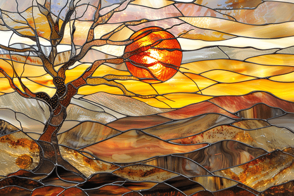 Stained Glass Sunset Art: Elevating Digital Design with Radiant Aesthetics