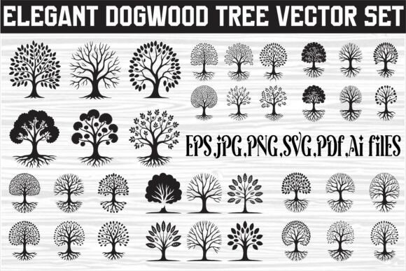 Tree with Roots Silhouette Featuring Diverse Designs for Creative Projects