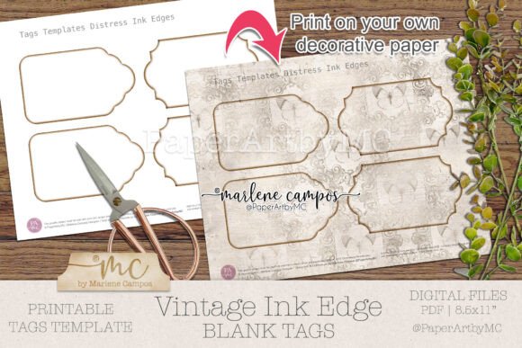 Vintage Ink Edge Tags Template for Junk Journals
